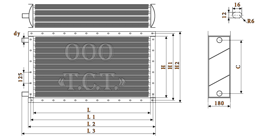 Габаритные и присоединительные размеры калорифера КСк 4-11