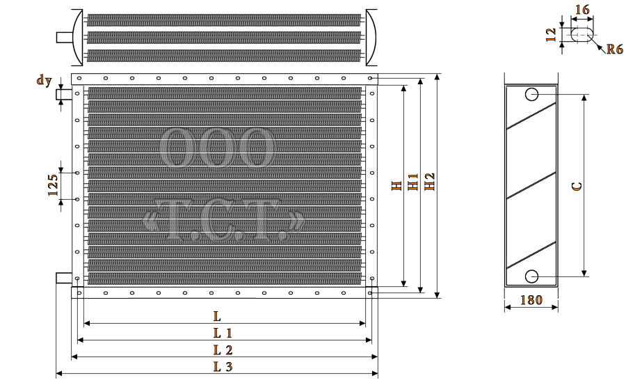 Чертеж водяного калорифера ВНВ113-312 ХЛ3