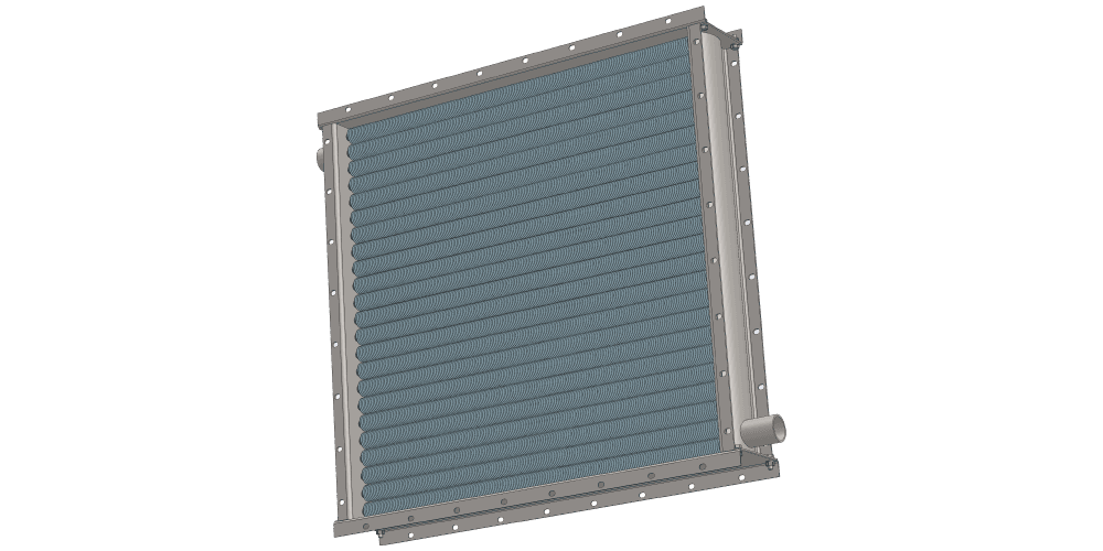 Чертеж парового калорифера для приточных систем трехрядного с тепловой мощностью 184 кВт