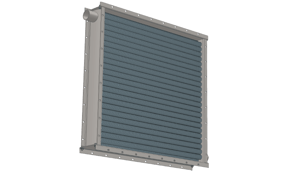 3 d модель парового приточного калорифера четырехрядного производительностью 12000 м3/час