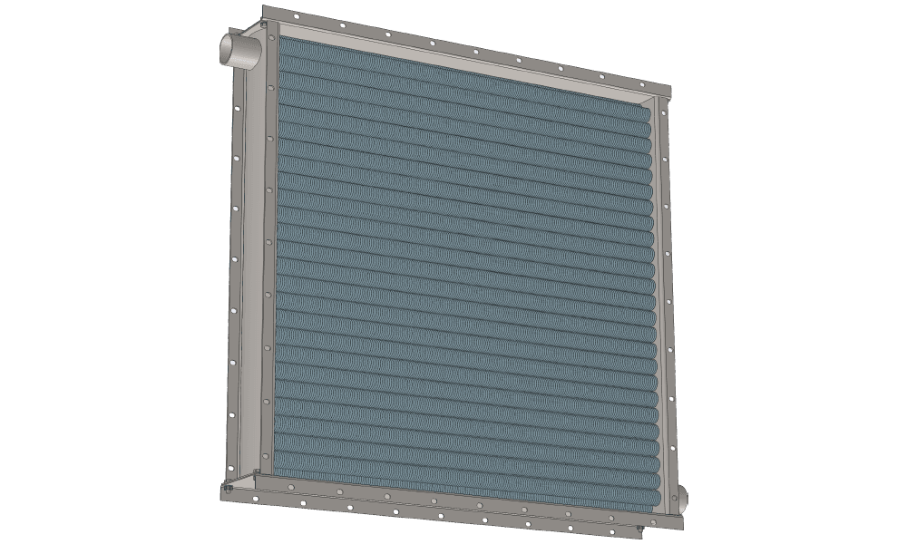 3 d модель парового приточного калорифера четырехрядного производительностью 14000 м3/час