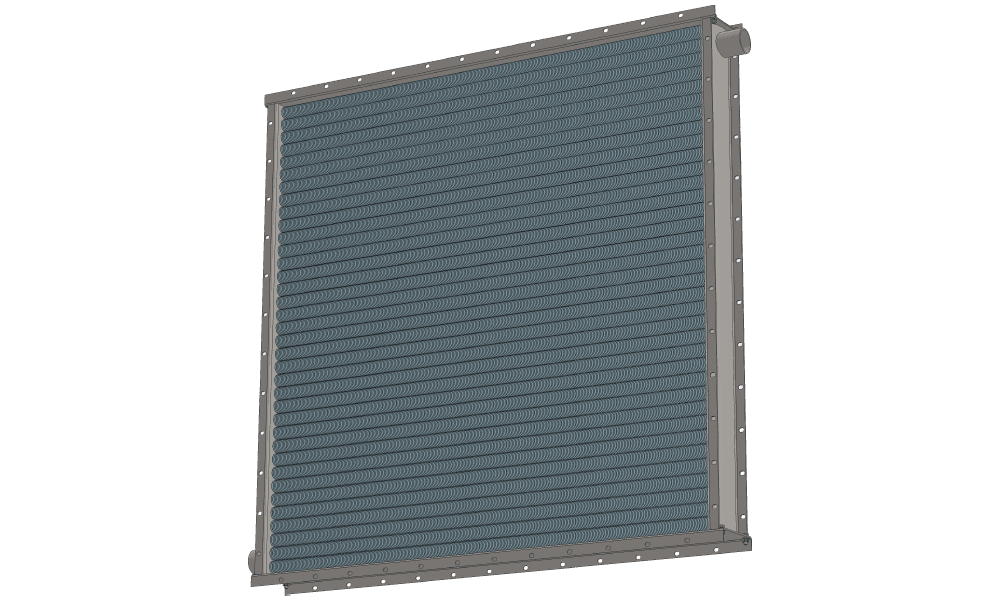 3 d модель парового приточного калорифера четырехрядного производительностью 25000 м3/час