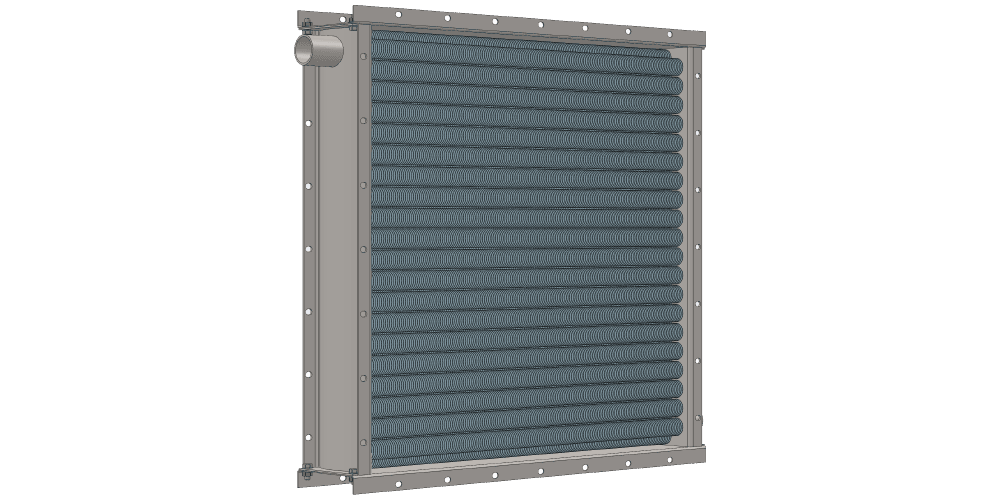 3 d модель парового приточного калорифера четырехрядного производительностью 9000 м3/час