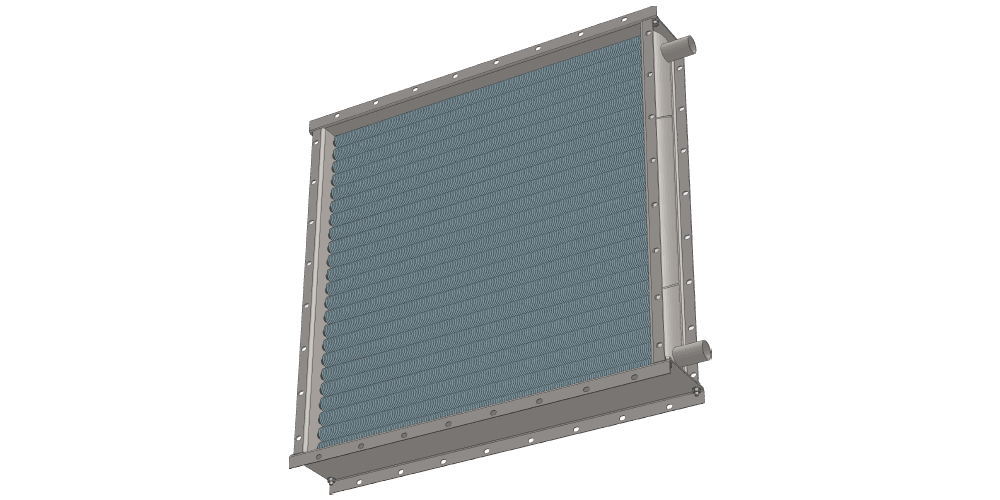 3 d модель водяного приточного калорифера. Масса 106 кг