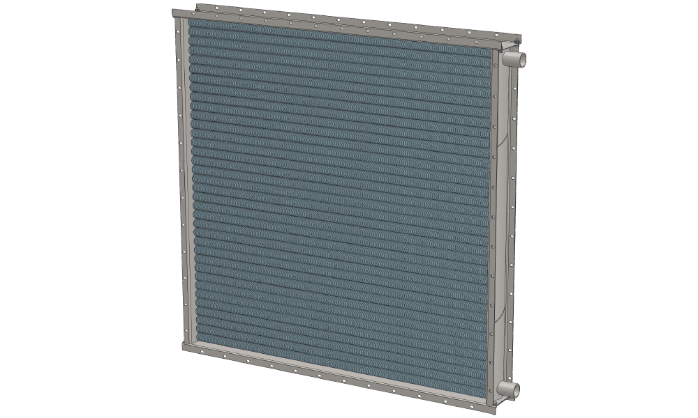 3 d модель водяного приточного калорифера. Масса 230 кг