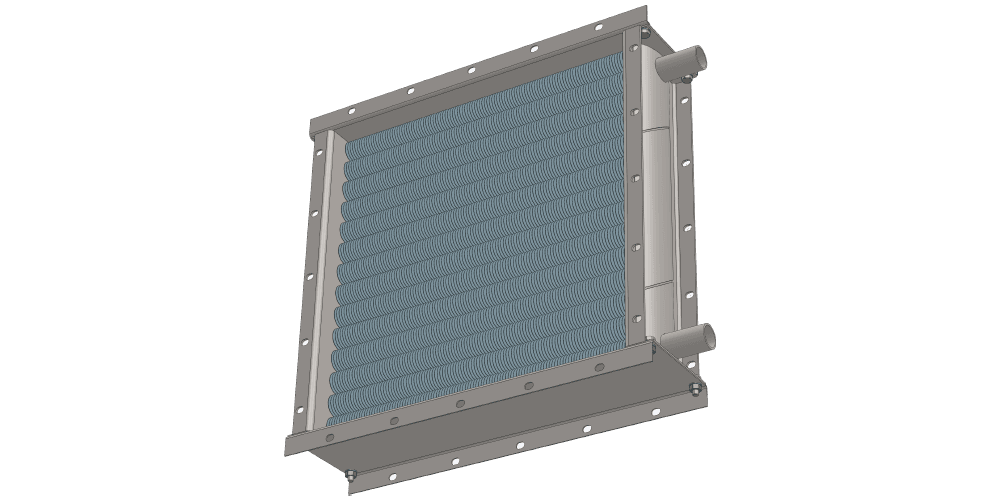 3 d модель водяного приточного калорифера. Масса 47 кг