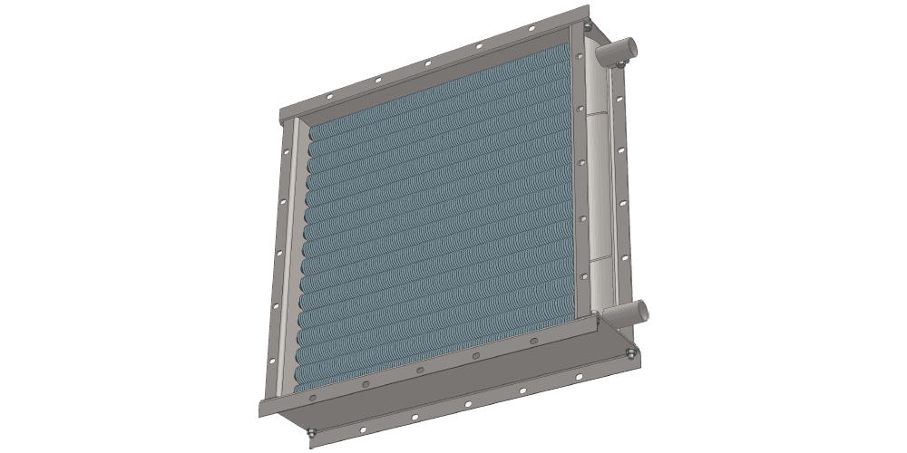 3 d модель водяного приточного калорифера. Масса 57 кг