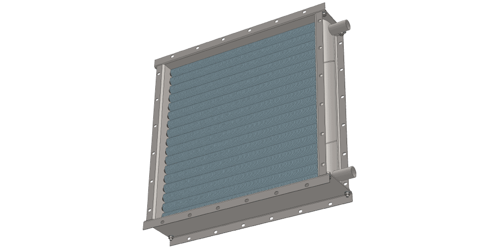 3 d модель водяного приточного калорифера. Масса 64 кг