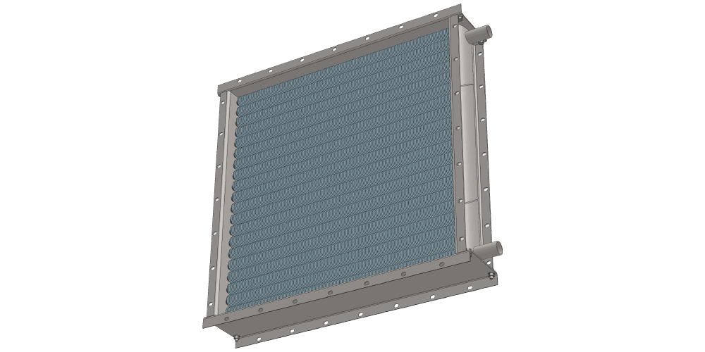 3 d модель водяного приточного калорифера. Масса 83 кг