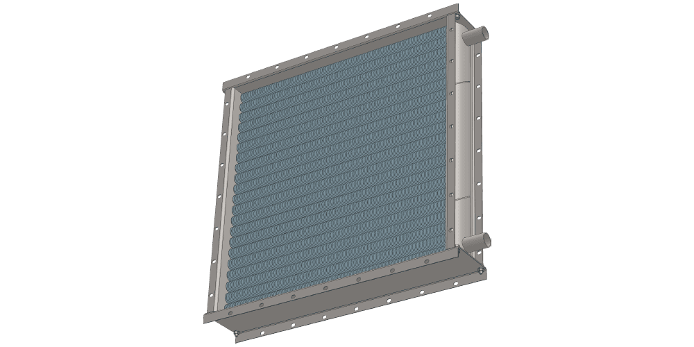 3 d модель водяного приточного калорифера. Масса 91 кг