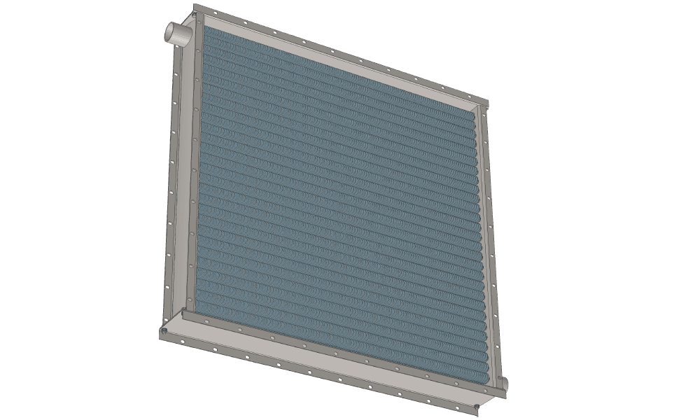 Паровой калорифер: объем 17000 м3/час; мощность 337 кВт 3 d модель парового приточного калорифера четырехрядного производительностью 17000 м3/час