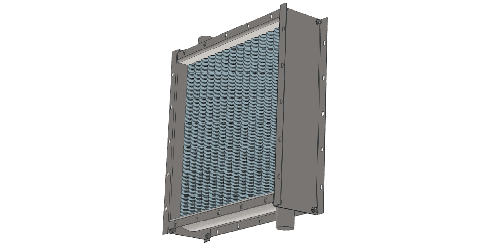 Паровой калорифер производительностью: 3500 м3/час; 64 кВт Чертеж парового калорифера для приточных систем трехрядного с тепловой мощностью 64 кВт