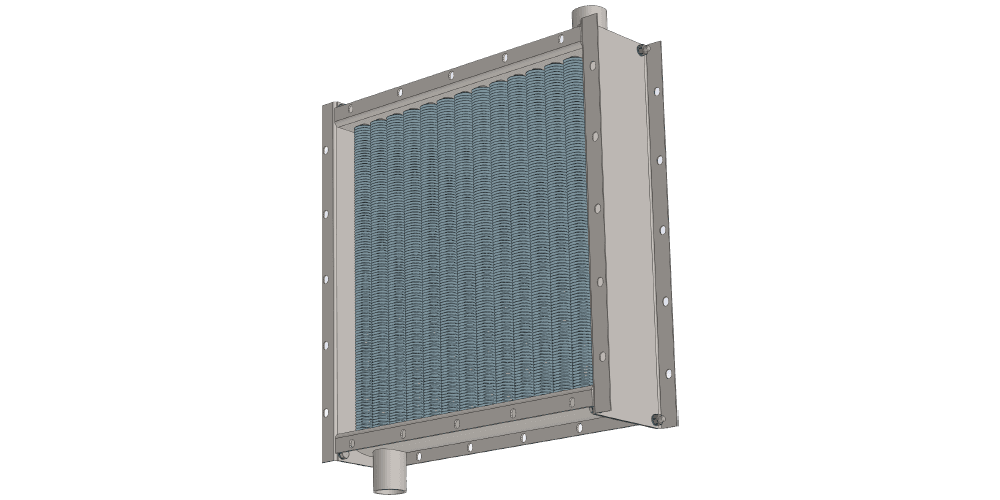 Паровой калорифер: объем 3500 м3/час; мощность 73 кВт 3 d модель парового приточного калорифера четырехрядного производительностью 3500 м3/час